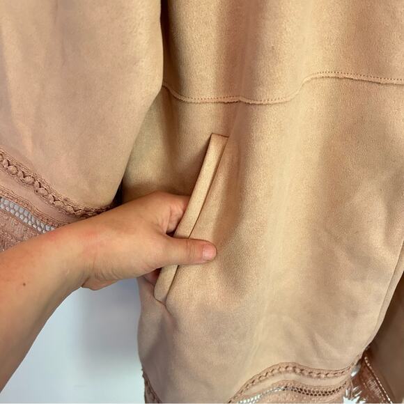 Zara Faux Suede Fringe Open Jacket Pink Size M - Picture 5 of 7